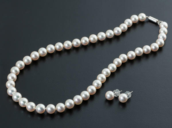 K18WG パール ネックレスピアスセット オーロラ天女