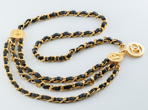 CHANEL (シャネル)3連チェーンベルト メタル×レザー